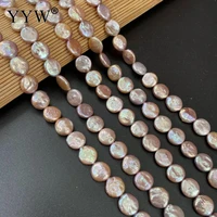 cultured coin freshwater pearl beads flat round polished for diy or handmade purple pink beads size about 11 12mm sold by strand