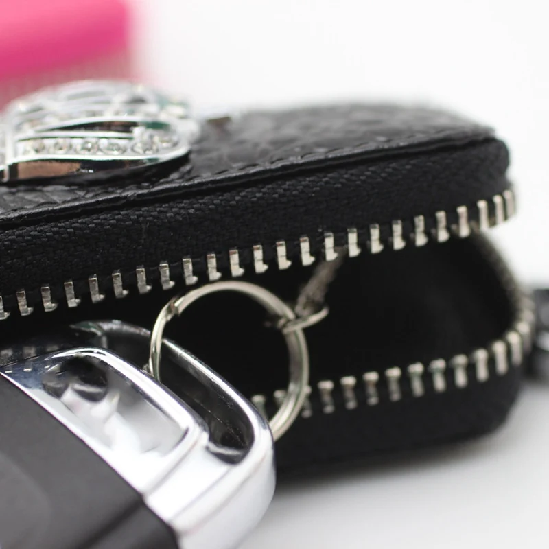 Чехол для автомобильных ключей с хрустальной короной кожаный держатель