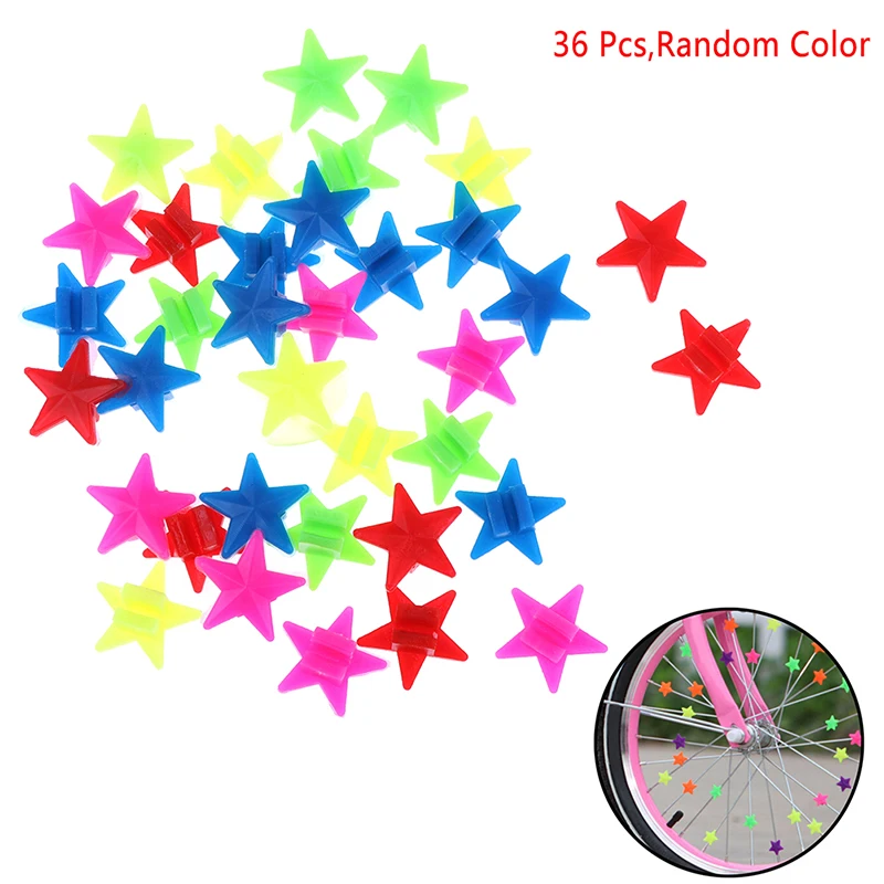 

36Pcs Star Bike Bicycle Wheel Spoke Beads Luminous Plastic Clip Spoke Bead Bicycle Beads Wire Beads Decorations (Mix Color)