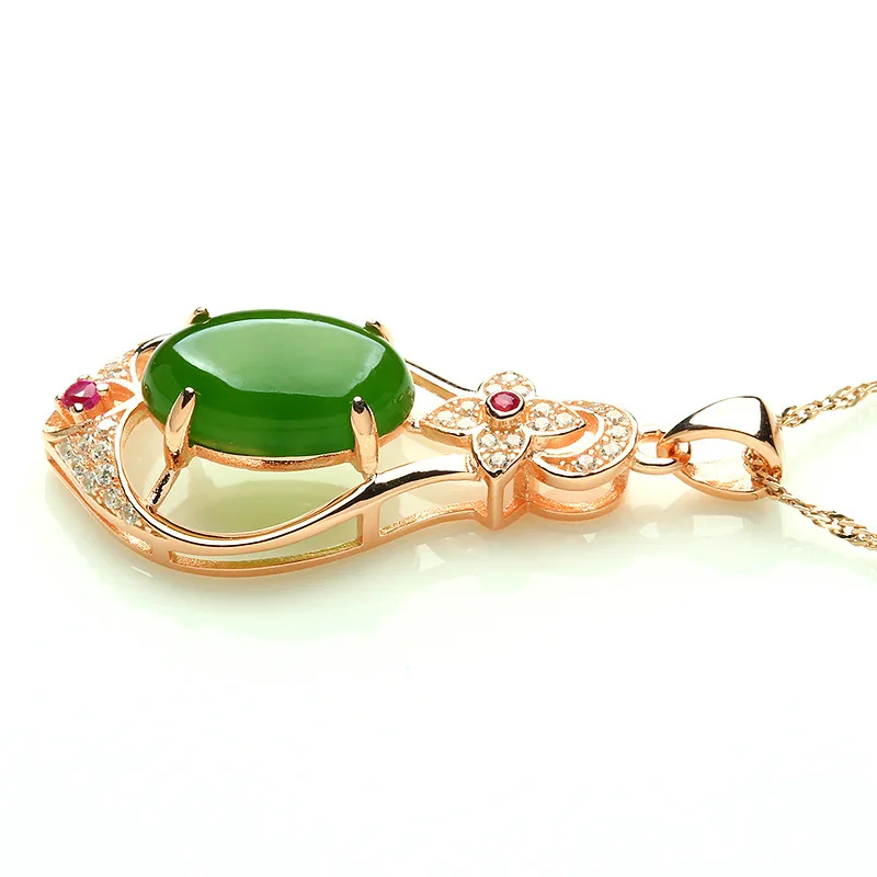 Натуральный зеленый нефритовый кулон с каплями воды 925 Серебряное ожерелье