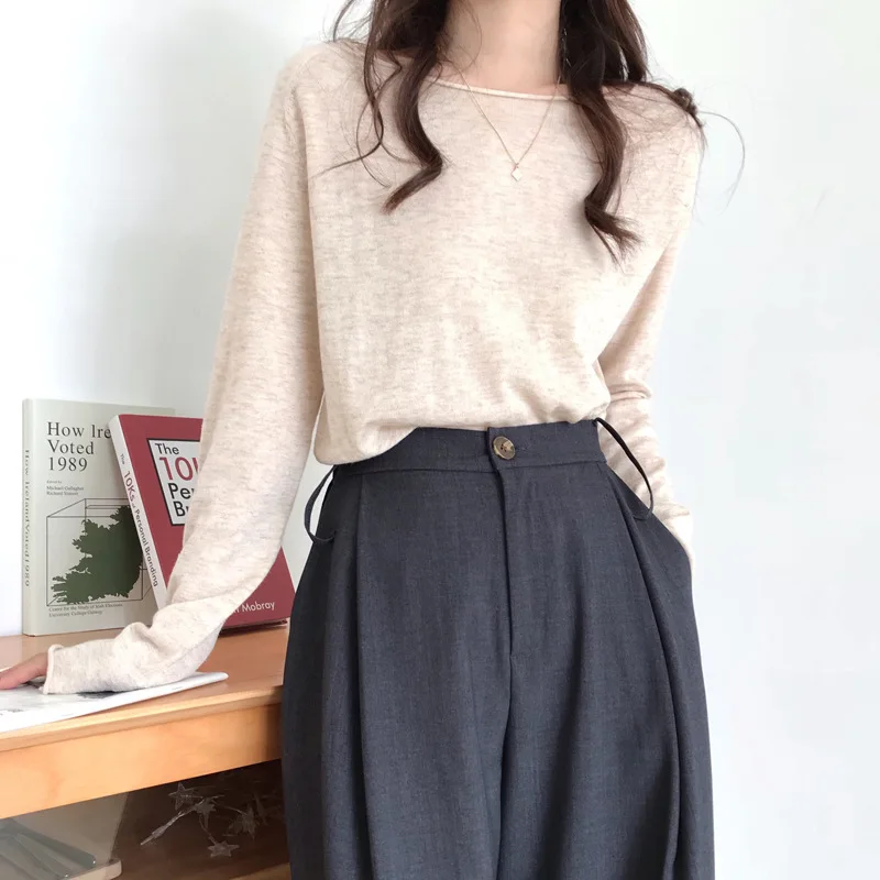 Slouchy Oversize Knitted Top Slash Neck Women Long Sleeve Knit Tops Sweater Pullovers Solid | Женская одежда