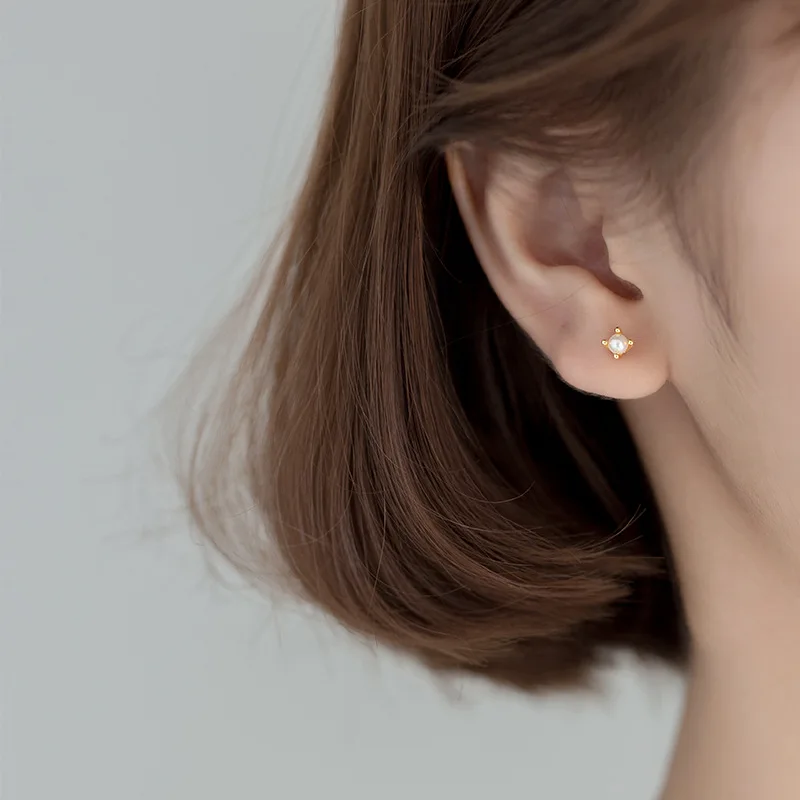 TrustDavis New 100% 925 Solid Real Sterling Silver Small Gradient Color Composition Glass Stud Earrings For Girls Gift DA48 | Украшения и
