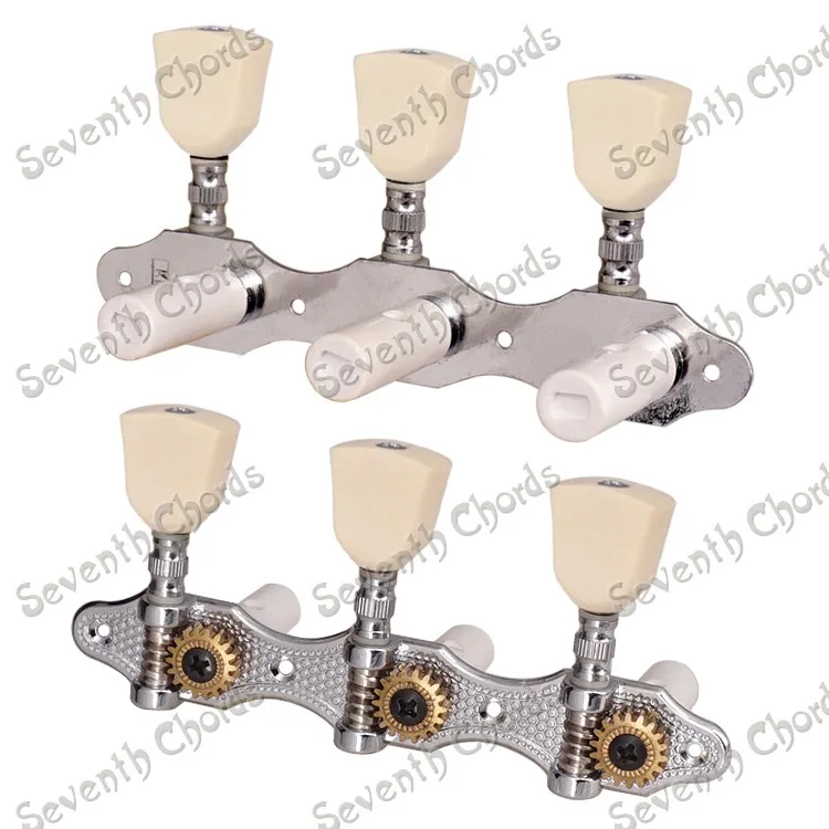 

A Set Gear Ratio 1:18 Chrome 3R3L Classical Guitar Tuning Peg Tuners Machine Heads with Lvory-yellow Trapezoid Buttons