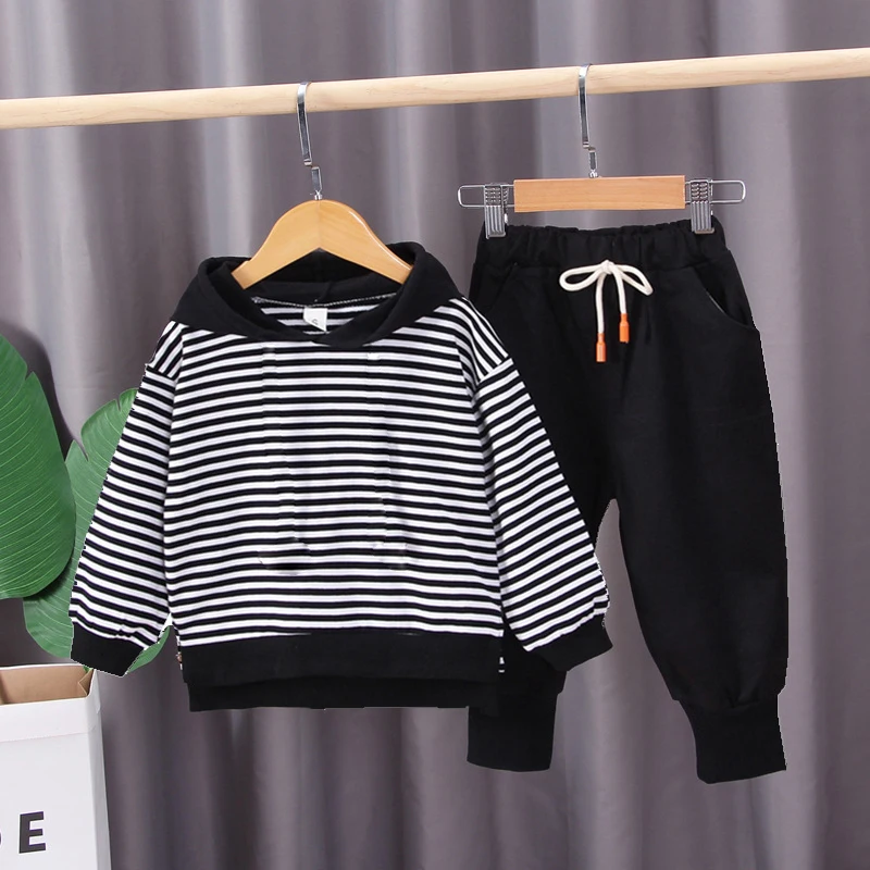 Детская Хлопковая одежда на весну и осень штаны с капюшоном в полоску для