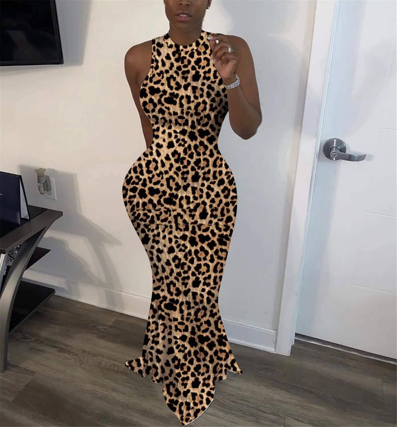 Женское повседневное облегающее платье майка без рукавов с принтом бабочки