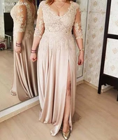 plus size 2021 mother of the bride dresses a line v neck 34 sleeves chiffon appliques long groom mother dresses for weddings
