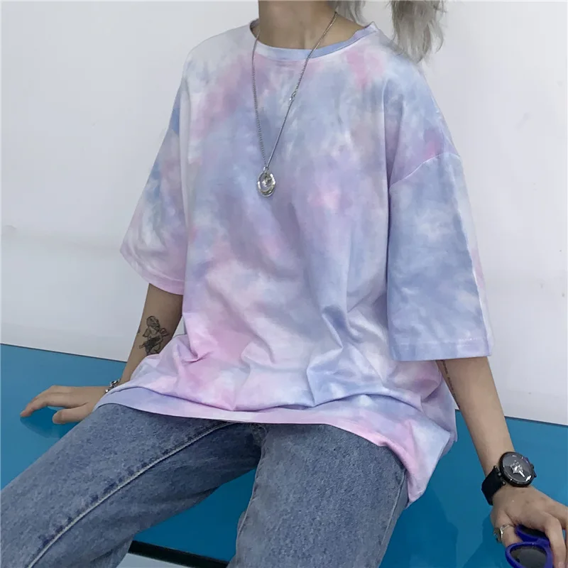 

Spring Autumn New Ladies T-shirt Trendy Hip-Hop Tie Dye Loose Casual Wild Student long Sleeved Women T-shirt