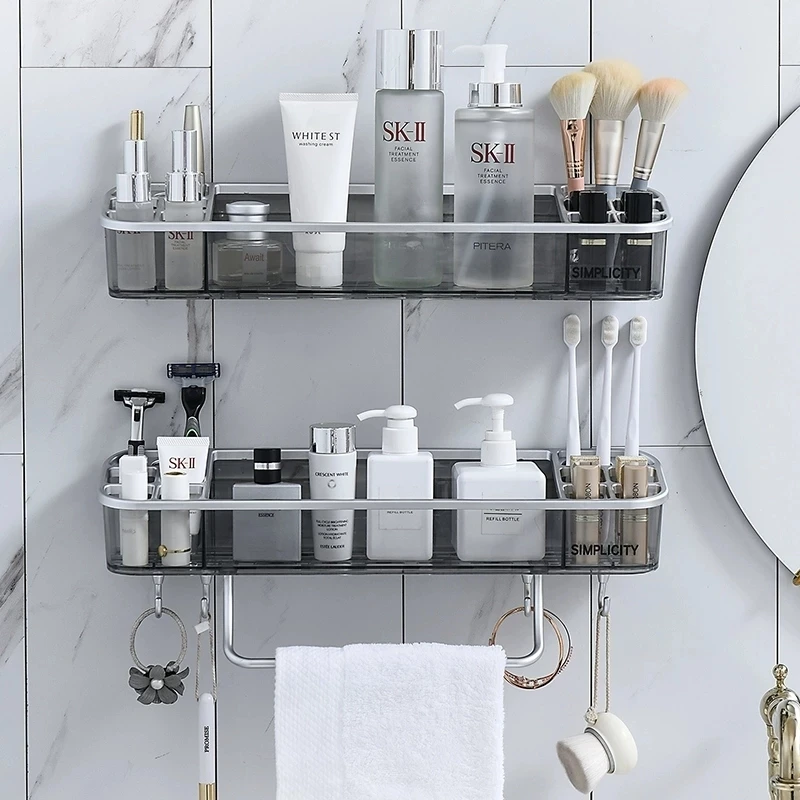 Estante de almacenamiento triangular montado en la pared, estante de ba&ntilde;o con ganchos de barra de toalla, organizador para art&iacute;culos del hogar, accesorios de ba&ntilde;o-2