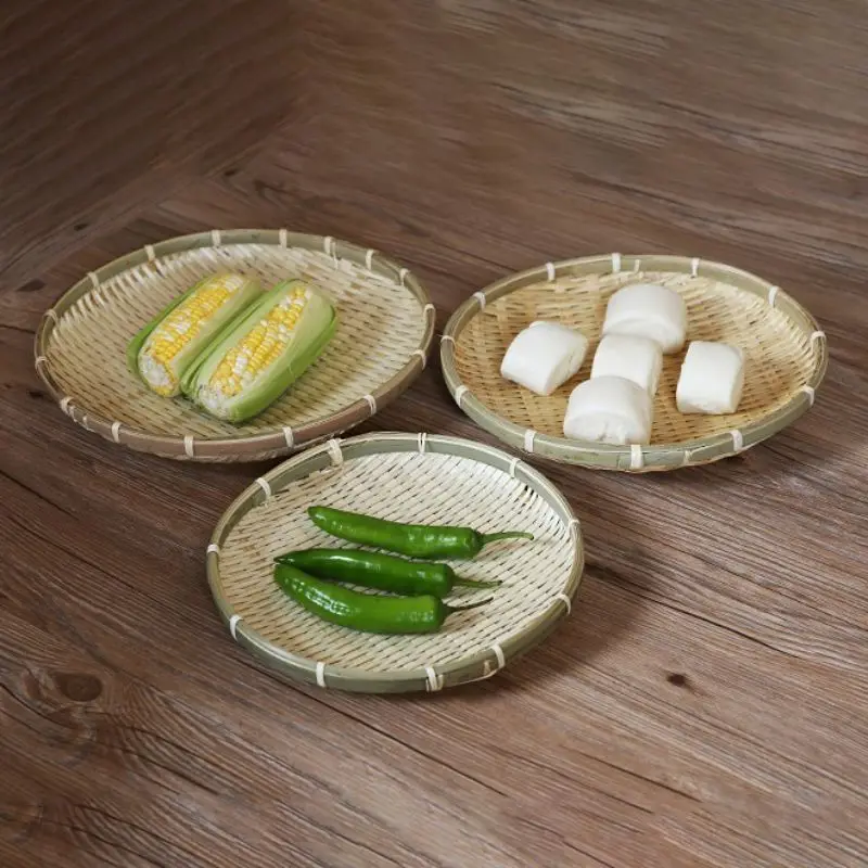 3Pcs Handmade Round Bamboo Weaving Sieve Raft Dustpan DIY Decorative Fruit Bread Basket Kitchen Storage Tray | Дом и сад