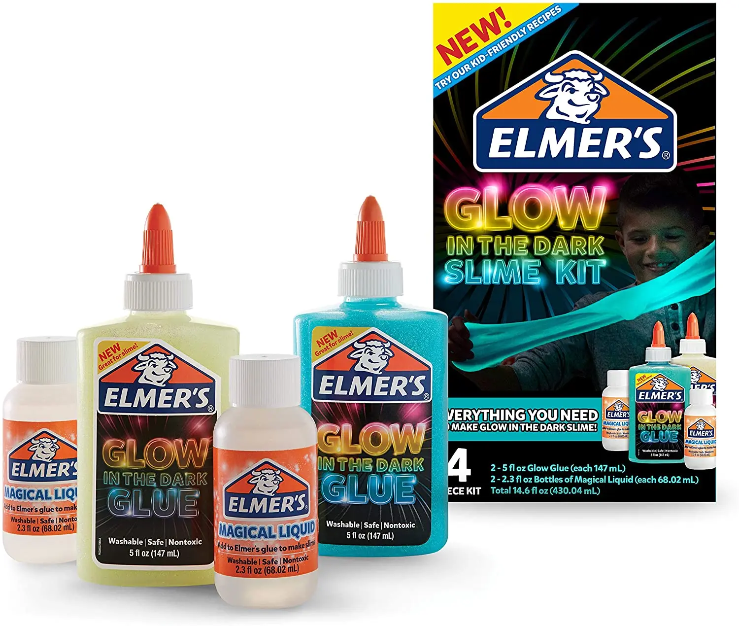 

Elmer's Glow-in-the-Dark Slime Kit Slime Supplies Include Glow In The Dark Glue, Magical Liquid Slime Activator 4 Piece Kit