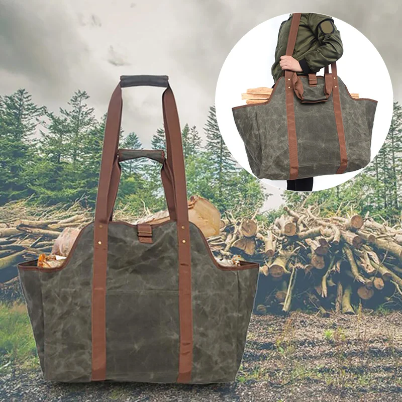 

1PCS Outdoor Large Capacity Waxed Canvas Firewood Storage Bag Logging Bag Timber Finishing Bag Waterproof Wet Wax Logging Bag