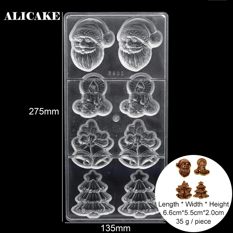 

Merry Christmas Chocolate Mold Polycarbonate Santa Claus Forms Plastic Tray Moldes Cake Baking Pastry Bakery Tools Moulds