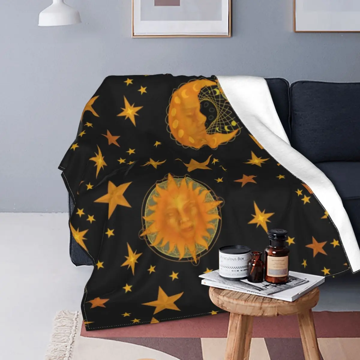 

Зимнее Фланелевое Флисовое одеяло в богемном стиле 90 с изображением Солнца и Луны, теплое одеяло, Хлопковое одеяло, домашнее покрывало для дивана, спальни, постельное белье