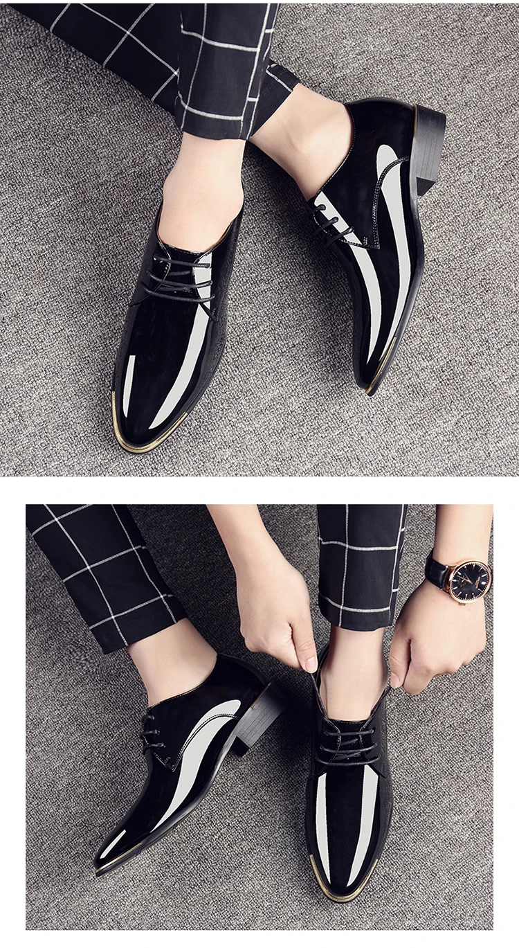 Newly Men's Quality Patent Leather Shoes White Wedding Shoes Size 38-48 Black Leather Soft Man Dress Shoes