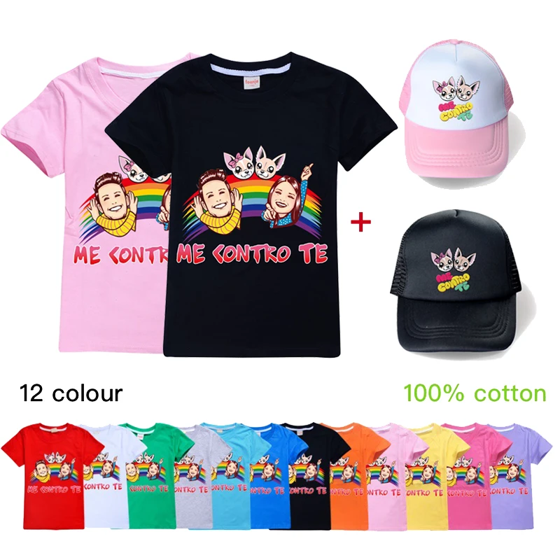 

Me Contro Te Lovely Cotton T shirt Fashion Clothes Boys Girls Short sleeve Kids Hip Hop Clothing For Teenager Top Kawaii+sun hat