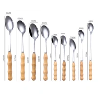 9 pcs spoon set stainless steel eco friendly wooden handle dinner dessert spoon ice cream scoops set tea spoon coffee spoon