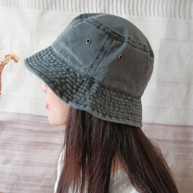 Панама женская из мягкого денима хлопковая однотонная декоративная шляпа от
