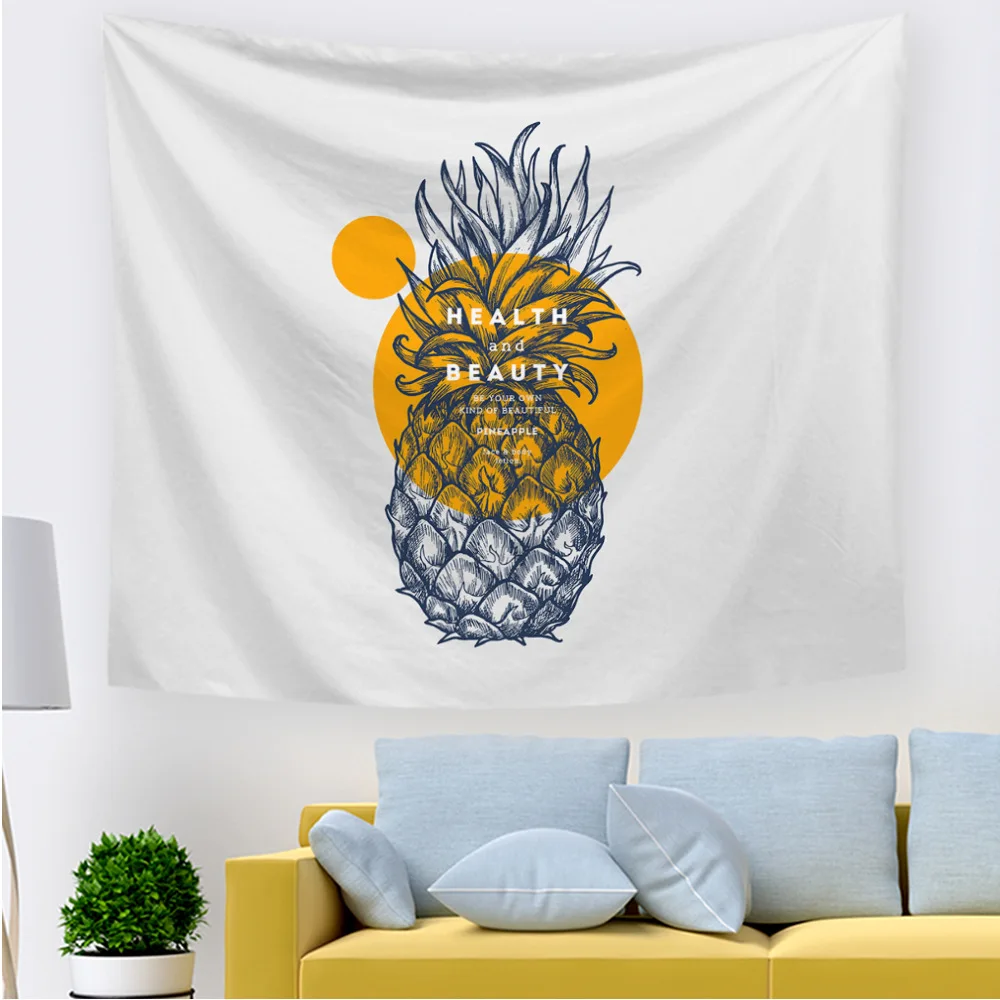 

Summer Pineapple Wall Tapestry Hanging Beach Sea Waves Blue Tapestries Black White Tapestry Hippie Home Decoration Warm Colour