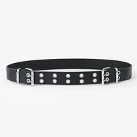 women double buckle belts new fashion harajuku adjustable black double eyelet grommet metal buckle leather waistband for jeans