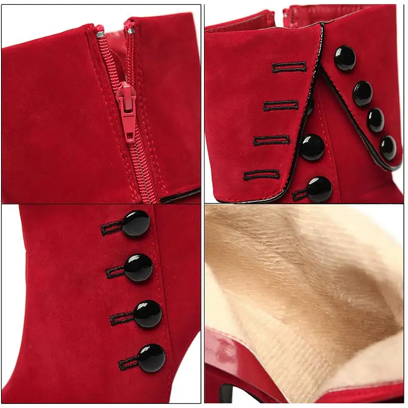 

Plus size shoes flock boots Ankle boots women 2019 hot fashion rhinestone women boots high heels solid color zip outdoor women