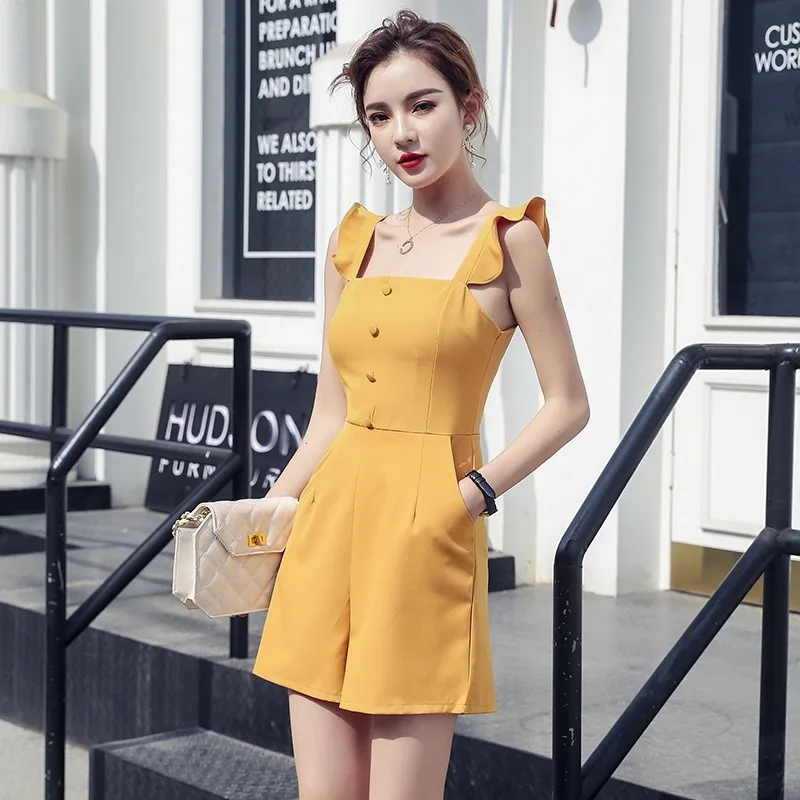 

Женский комбинезон с высокой талией, яркий однотонный комбинезон с шортами, Универсальный женский модный комбинезон, комбинезон с широкими...