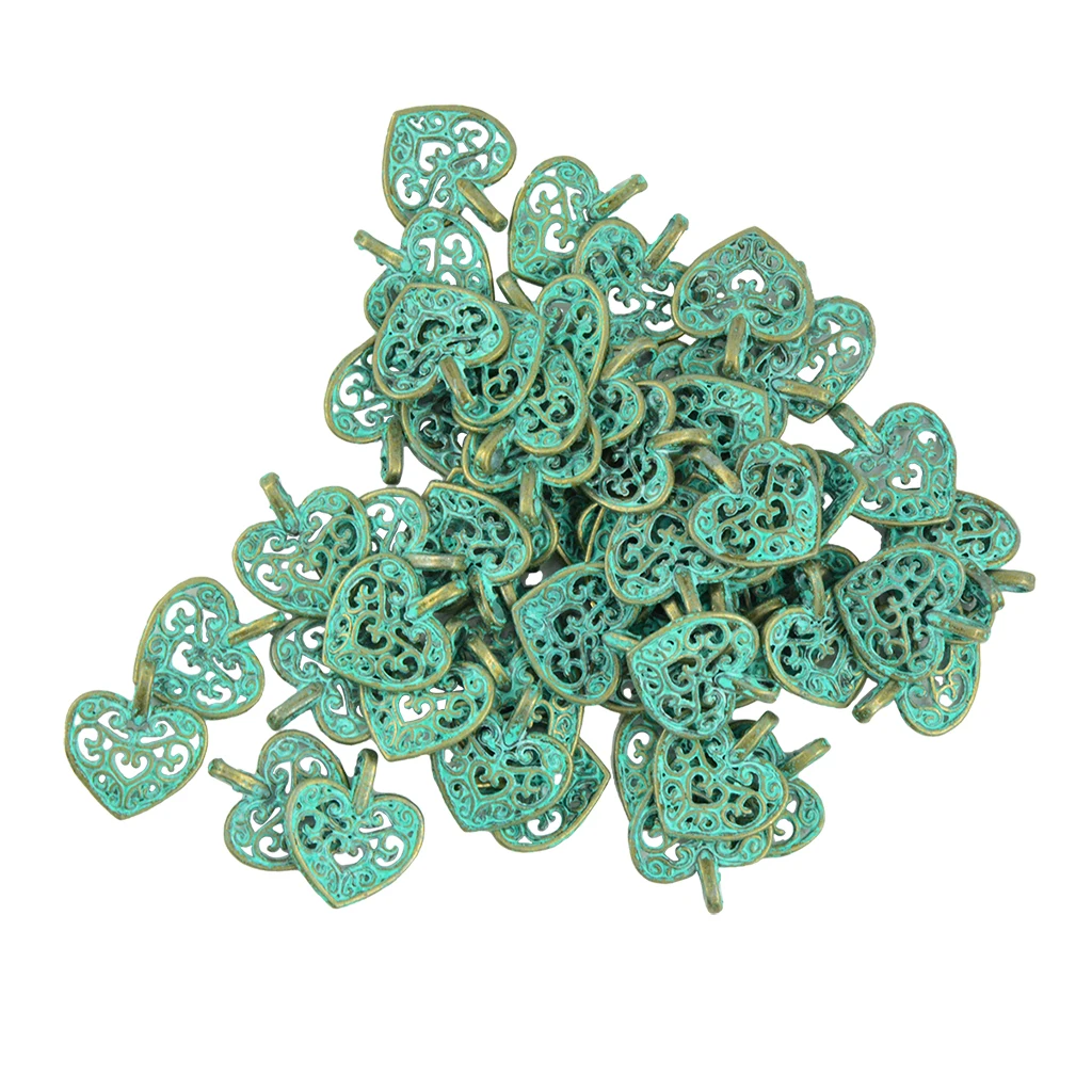 50pcs 50 шт. винтажная патина филигрань выдалбливают Любовь Подвески в форме сердца ювелирные изделия DIY ремесла - Окраска металла: 50pcs