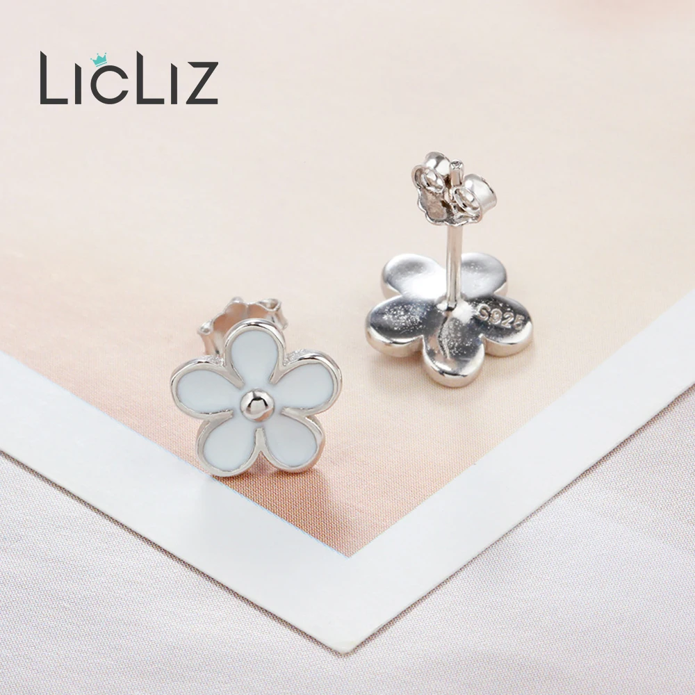 

LicLiz 925 Sterling Silver White Daisy Flower Stud Earrings for Women Girl Silver Dating Anniversary Earring Jewelry Gift LE0694
