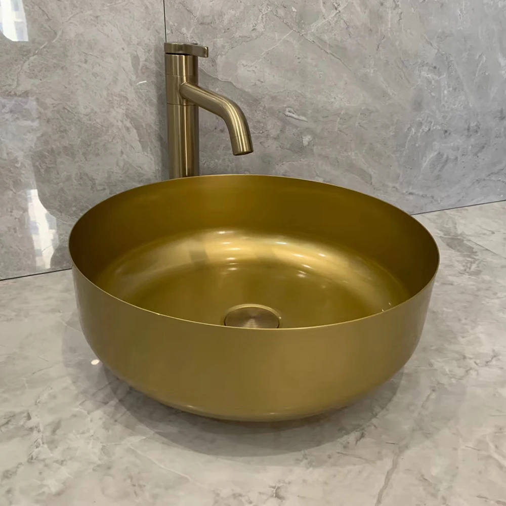 

Bathroom sinks 3MM thicken stainless steel wash basins gold countertop sinks home improvement homestay hotel villas Europe style