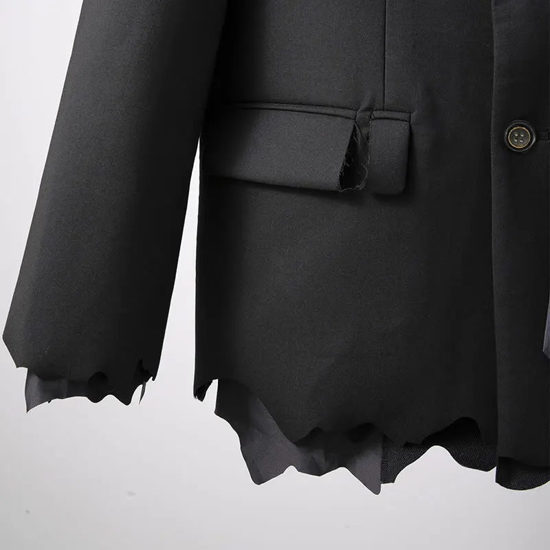 

XITAO New Trendy Women Blazer Solid Color Splicing Notched Collar Casual Personality Irregular Hem Spring and Autumn WLD6063