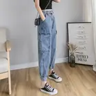 Женские джинсовые брюки, комбинезоны, женские свободные джинсы, летние брюки с ремешком на щиколотке