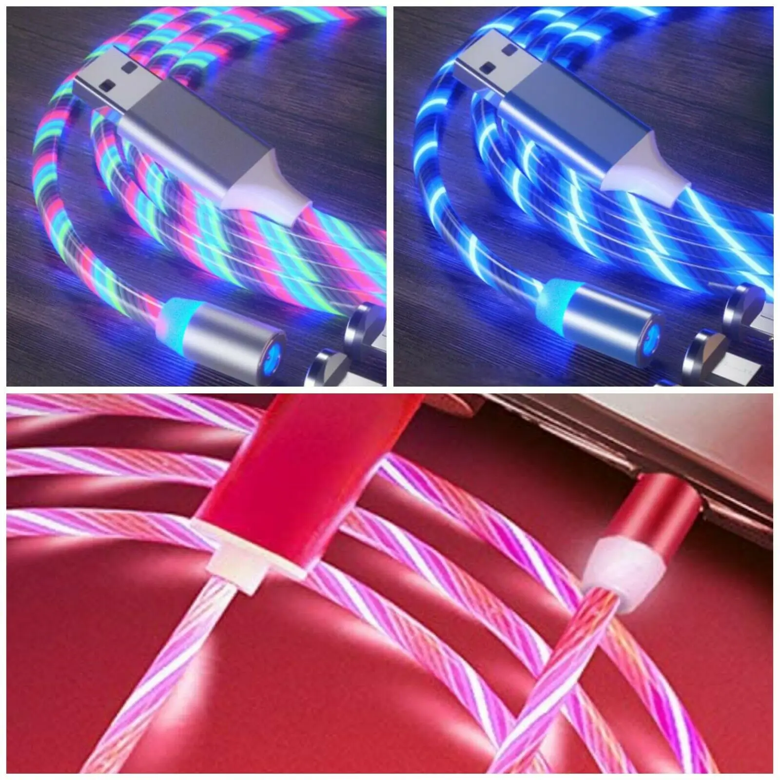 

UGI 3A Magnetic Cable Fast Charging Cable USB C Type C Cable Charger LED Flowing Light luminous For Huaiwei Samsung Xiaomi OPPO