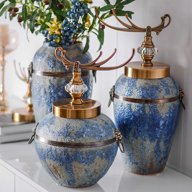 

New Chinese Home Decoration Ceramic Vase For Living Room Dried Flower Arrangement Fake Flower Lion Vase Desktop Wedding Decor