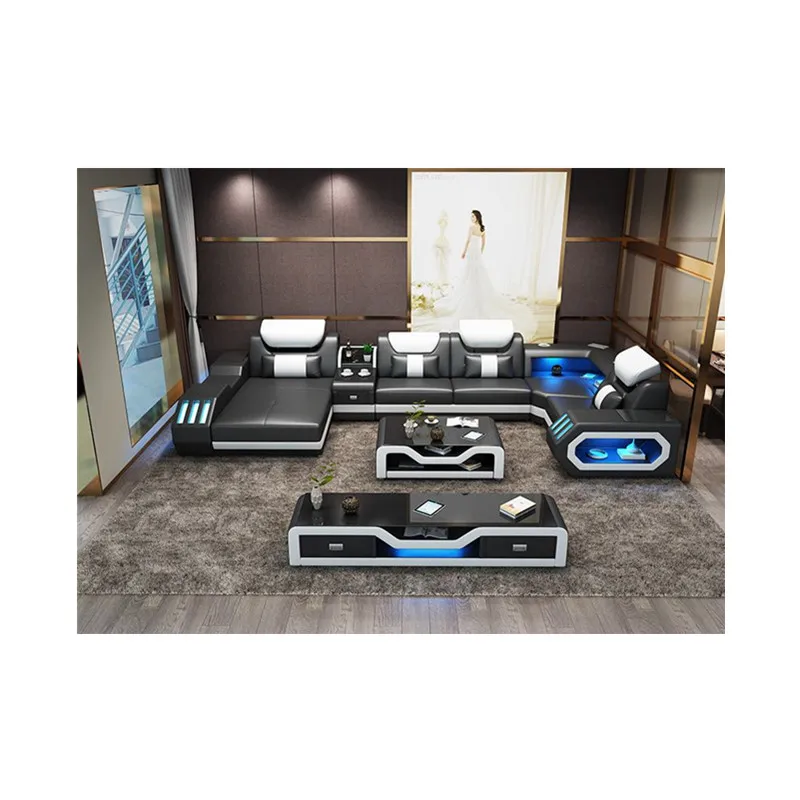 Большой белый кожаный современный угловой диван нового дизайна | Мебель