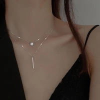 2021 fashion 925 silver chain double geometric clavicle short necklace womens boutique jewelry simple popular
