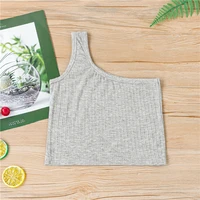 2021 new gray toddler kids summer tank solid striped slit one shoulder sleeveless t shirt tight crop tops for girls 2 6 7 years