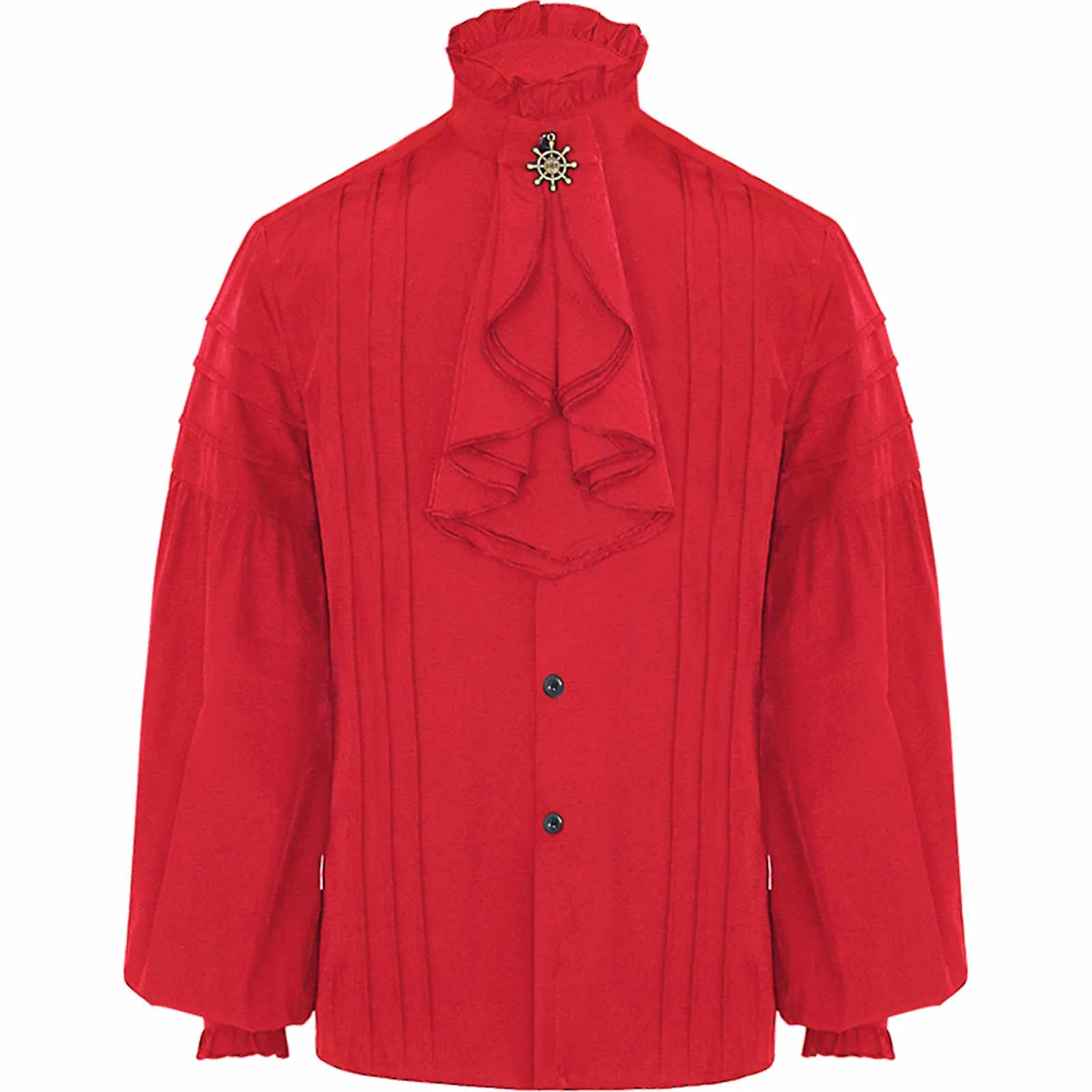 Men's Fashion Gothic Long Sleeve Solid Color Stand Collar Button Blouse Tops Casual Medieval Renaissance Shirt Camisas Hombre#g3 | Мужская