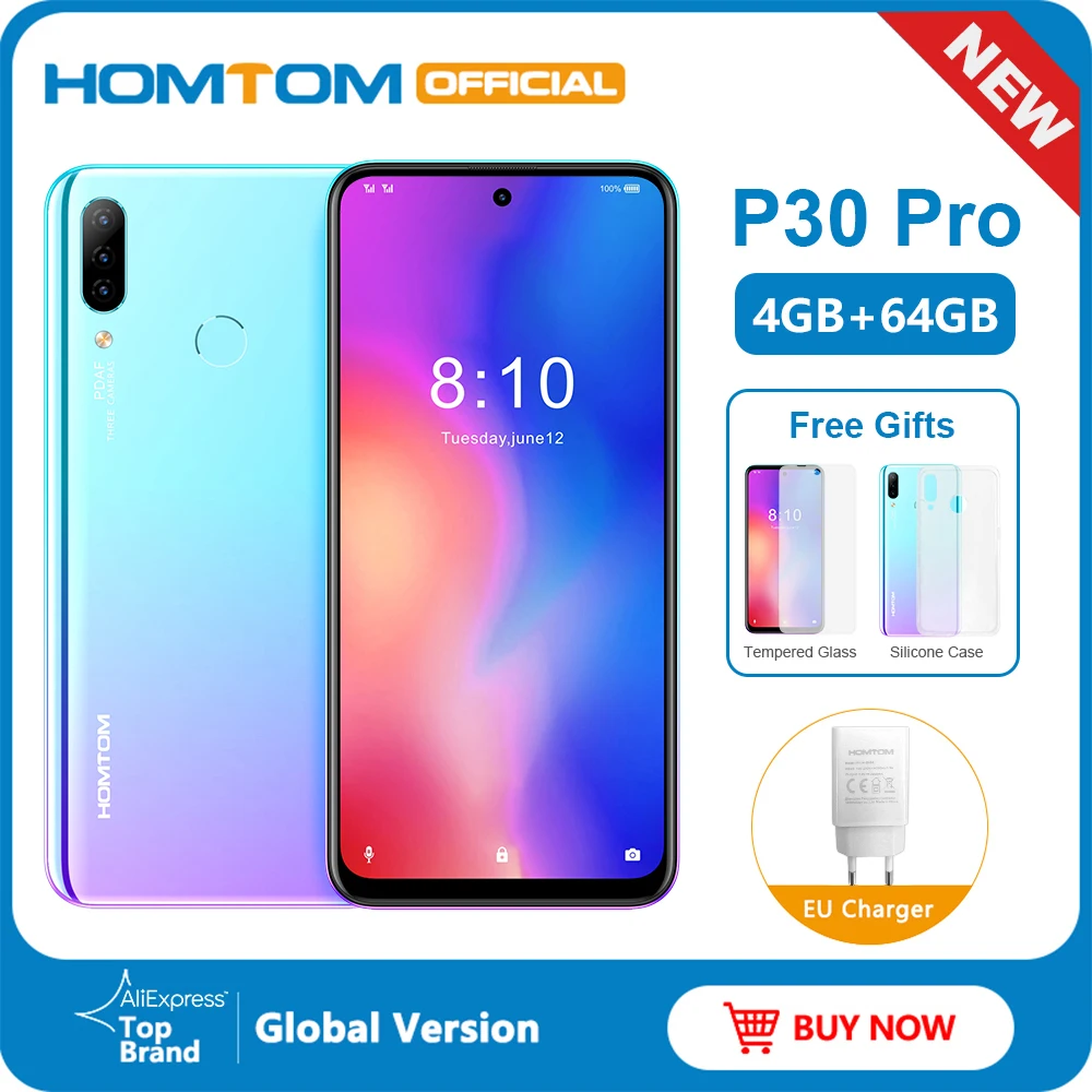 Смартфон Homtom P30 Pro 4+64 Гб 4000 мАч Android 9.0 13 Мп|Смартфоны| |