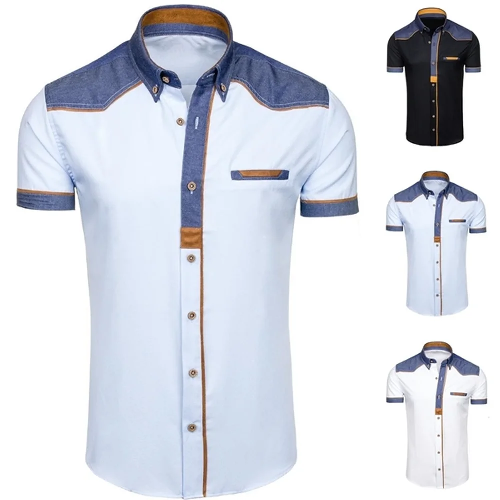

ZOGAA new mens leisure square button short-sleeved shirt