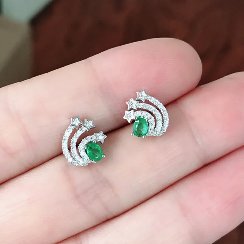 

2019 jewelry 925 sliver Natural Gem Emerald Girl Earrings for Supporting Detection