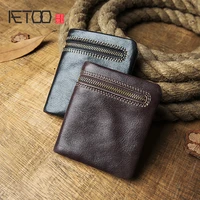 aetoo mens short wallet leather zipper ultra thin wallet mini wallet cowhide coin purse