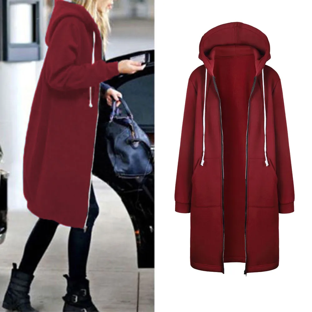 

2020 vintage sweatshirt Fashion Women Warm Zipper Open Hoodies Sweatshirt Long Coat Jacket Tops Outwear