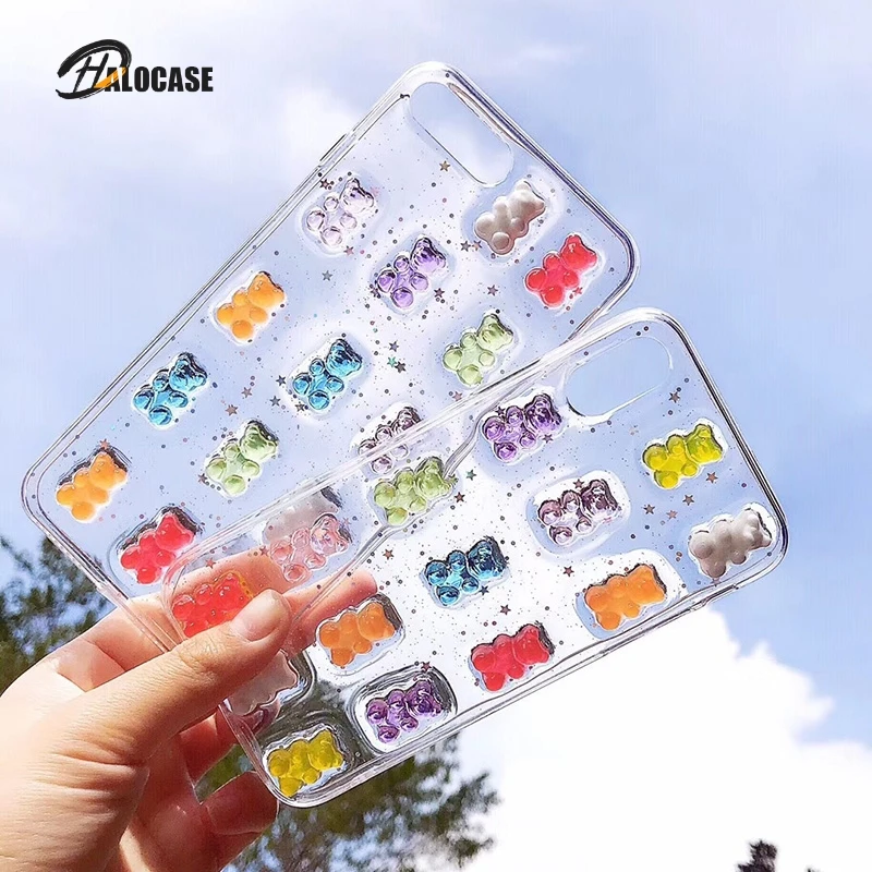 Милый 3D стерео блестящий чехол для телефона iPhone 11 11Pro Max Gummy Bear ярких цветов X 6 6S 7 8