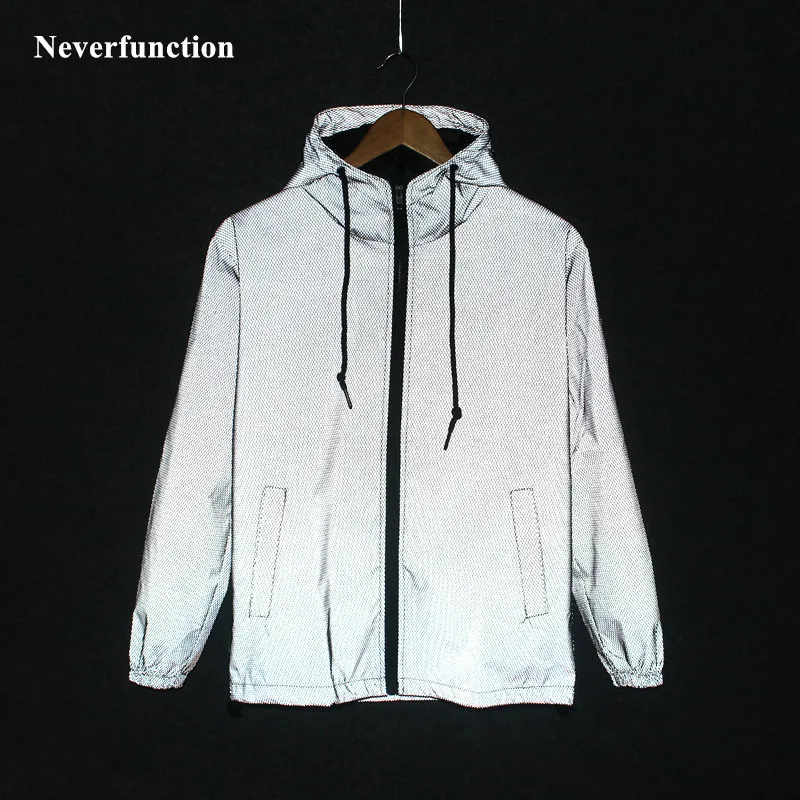 Осенняя Мужская Ночная Светоотражающая ветровка свободная куртка с капюшоном