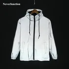 Осенняя Мужская Ночная Светоотражающая ветровка, свободная куртка с капюшоном, Мужская Уличная Хип-хоп Водонепроницаемая Повседневная бейсбольная куртка