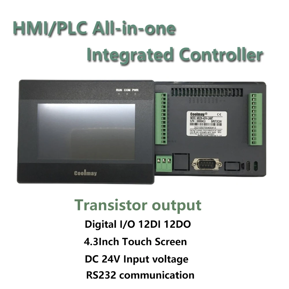 

Интегрированный контроллер HMI PLC 4,3 дюйма, сенсорная панель 4,3 В постоянного тока, Цифровой транзистор ввода/вывода 12DI 12DO, аналоговый 0-10 В, 0-20 ...