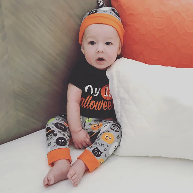 Одежда Мой первый Хэллоуин для маленьких девочек боди с длинными рукавами черный