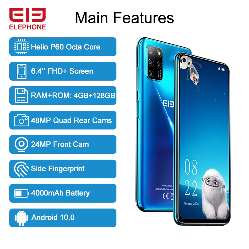Новый ELEPHONE U5 4GB 128GB смартфон 48MP Quad камеры заднего 6 4 &quotFHD + безрамочный экран с