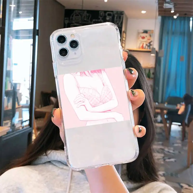 

Pink Manga Cute Kawaii Phone Case Transparent soft For iphone 5 5s 5c se 6 6s 7 8 11 12 plus mini x xs xr pro max
