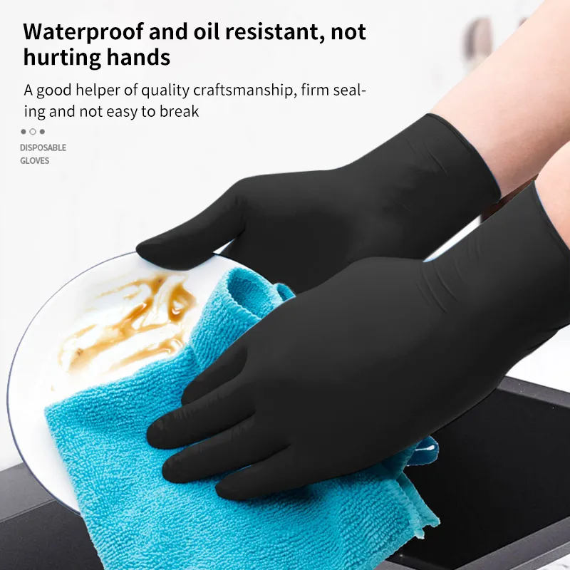 Фото Черные одноразовые нитриловые перчатки 100 шт. для бытовой уборки промышленной