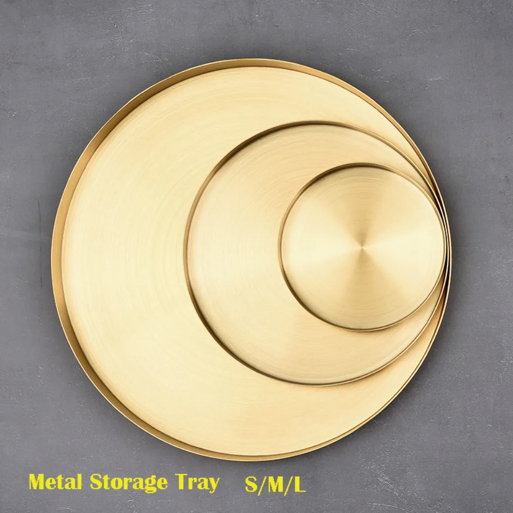 Скандинавские круглые лотки для хранения из нержавеющей стали золотой цвет